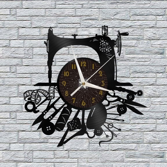 Sewing Machine Decoration Vinyl Wall Clock, Vinyl Record Clock Wall Art Silent & Non-ticking(12 inchs C)