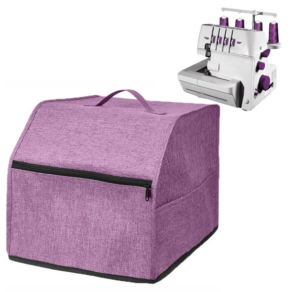 Sewing Machine Dust Cover with Storage Pockets, Waterproof Lined Serger Cover, Foldable Oxford Fabric Protector for Overlock Sewing Machine, Carry Handle, Purple