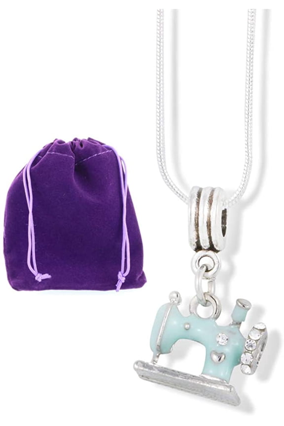 Sewing Machine Light Blue Charm Snake Chain Necklace