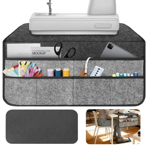 Sewing Machine Mat, Felt Sewing Table Organizer with Foot Pedal Pad & 6 Pockets, Sewing Machine Organizer Mat