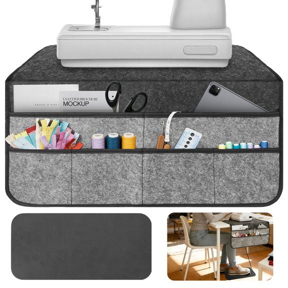 Sewing Machine Mat, Felt Sewing Table Organizer with Foot Pedal Pad & 6 Pockets, Sewing Machine Organizer Mat
