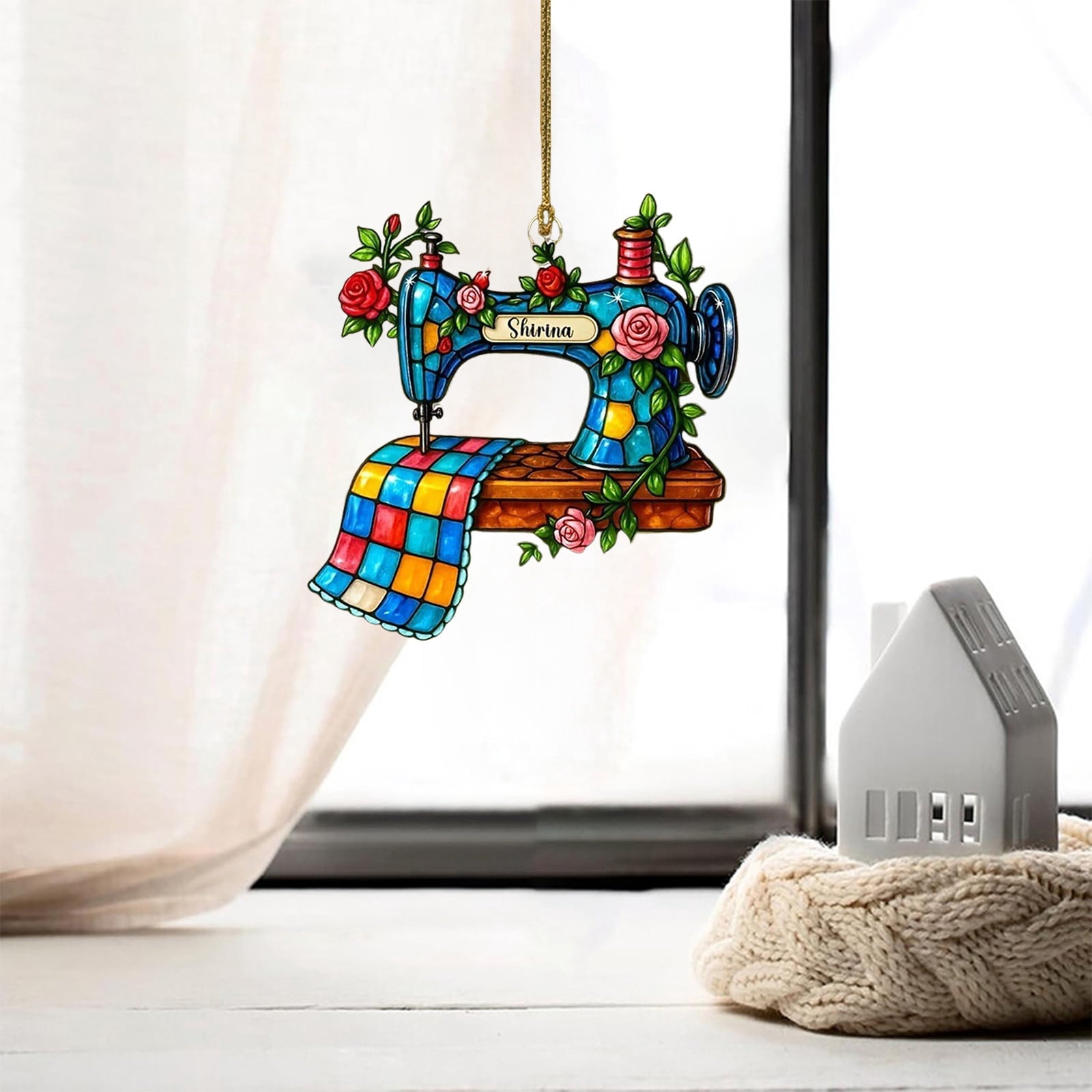 Sewing Machine Ornament, 2D Art Plastic Hanging Decor for Craft Room ...