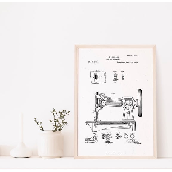 Sewing Machine Patent, Sewing Room Decor, Sewing Room Wall Decor, Sewing Room Sign, Seamstress, Patent Posters, Unframed Canvas Size 8x12