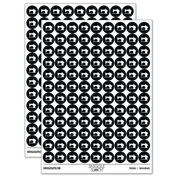 Sewing Machine Silhouette 200+ Round Stickers - Black - Gloss Finish - 0.50" Size