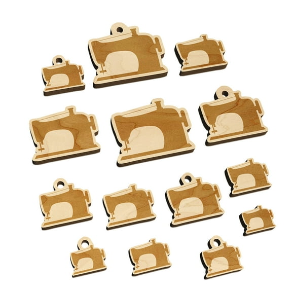Sewing Machine Silhouette Wood Mini Charms Shapes DIY Craft Jewelry - With Hole - 12mm (26pcs)