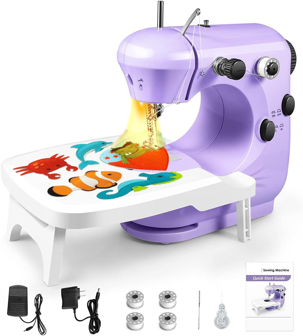 Sewing Machine, Small Sewing Machine with Extension Table for Beginners,  Kids Sewing Machine Adjustable 2 Speed with Sewing Kits, Best Gift for Kids  Women Space Saver, DIY, Household,Travel(Purple) 