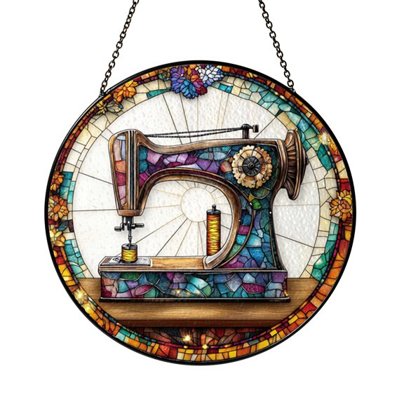Sewing Machine Stained Glass Suncatcher Window Hanging Quilting Craft Room Decor Artistic Sewing Gift for Quilters and Makers