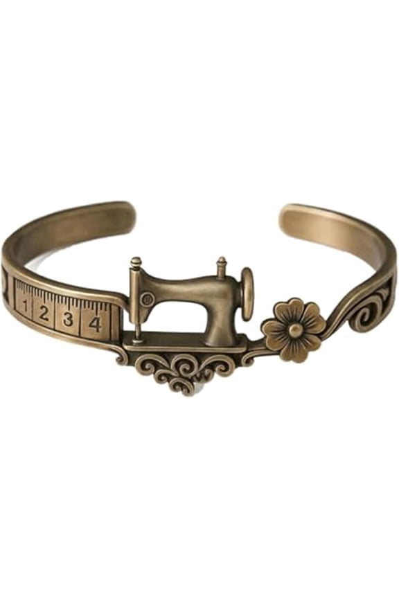 Sewing Machine Themed Bracelet, Vintage Jewelry with Measuring Tape Detail, Unique Sewing Enthusiast Present(Q)