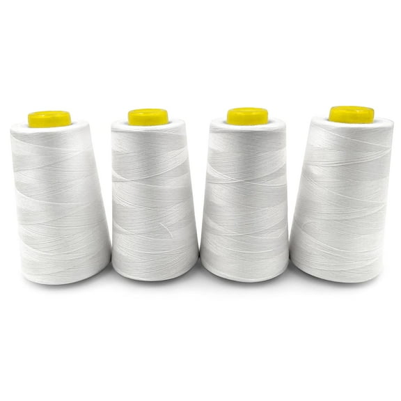 Sewing Machine Thread, 4 Large Cones of 3000 Yards, 100% Polyester All Purpose Thread for Serger, Overlock, Quilting, Embroidery, High Tenacity Thread for Home, Commercial, Crafting, White