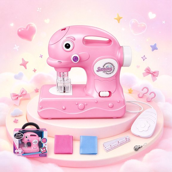 Sewing Machine Toy, Arts & Crafts Girls Toys, Lightweight Portable Sewing Playset With Working Light, Arts And Crafts DIY Kit, Pretend Play Toy For Birthday And Christmas Gift