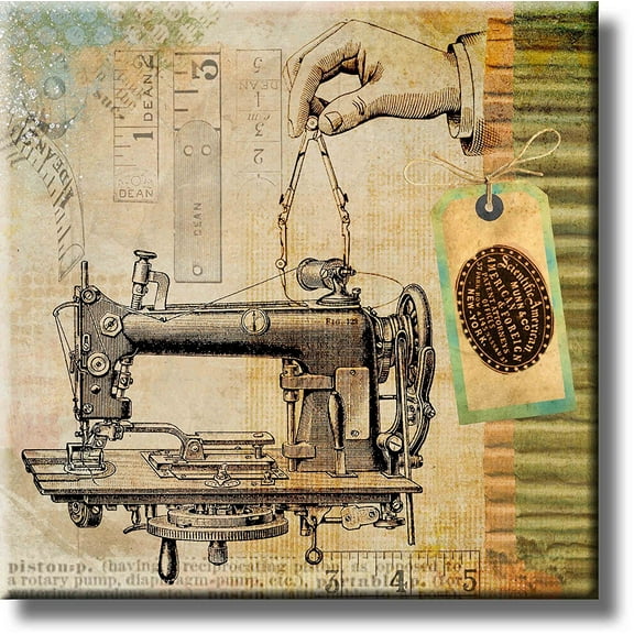 Sewing Machine Vintage Picture on Stretched Canvas, Wall Art Dcor, Ready to Hang