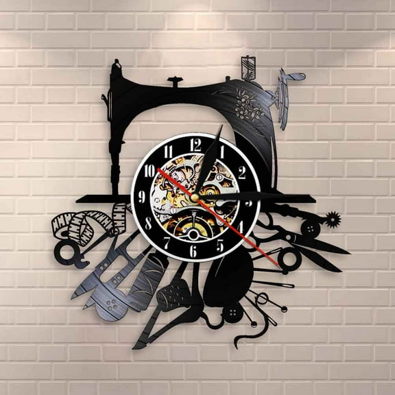 Sewing Machine Wall Art Hobby Wall Decor Craft Room Decor Vinyl Record Wall Clock Beautiful Wall Sign For Clothes Designer