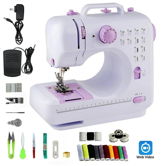 Sewing Machine for Beginner, Portable Mini Sewing Machine with 12 Built-in Stitches Basic Sewing Kit Foot Pedal
