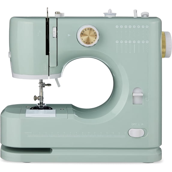 Sewing Machine for Beginners, 55- Kit, w/ 16 Built-in Stitch Patterns, Double Stitching, Foot Pedal, Storage Drawer, 6V - Sage/
