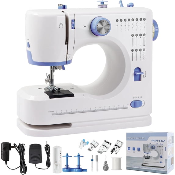 Sewing Machine for Beginners, Electric Sewing Machine with 16 Stitches, Foot Pedal and Accessories Kit for DIY Sew Projects,