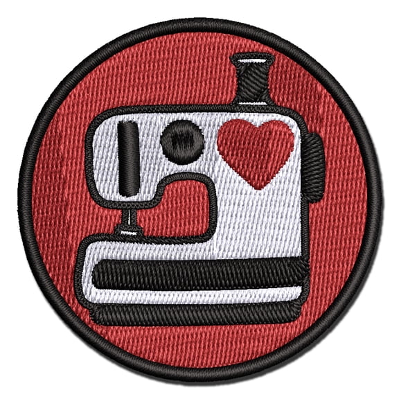 Sewing Machine with Heart Applique Multi-Color Embroidered Iron-On Patch - 2.0 Inch Mini