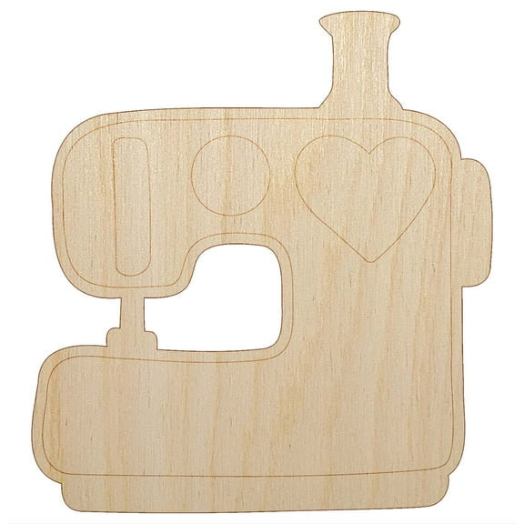 Sewing Machine with Heart Wood Shape Unfinished Piece Cutout Craft DIY Projects - 6.25 Inch Size - 1/4 Inch Thick