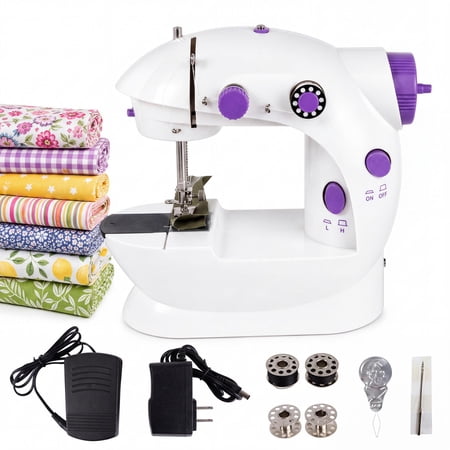 Sewing Machine for Beginners, Mini Electric Portable with Dual Speed, Foot Pedal and Accessories Kit, Lightweight Home DIY Crafting Projects, White
