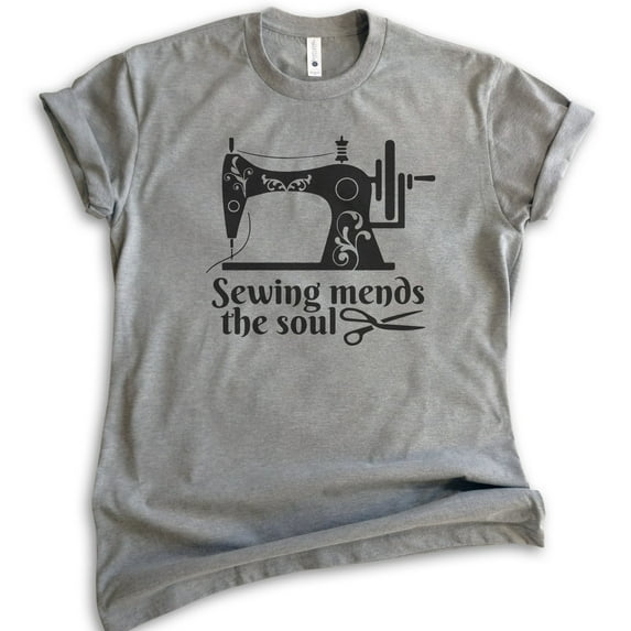 Sewing Mends The Soul Shirt, Unisex Women's Shirt, Crafting Shirt, Sewing Shirt, Sewing Machine Shirt, Dark Heather Gray, Medium