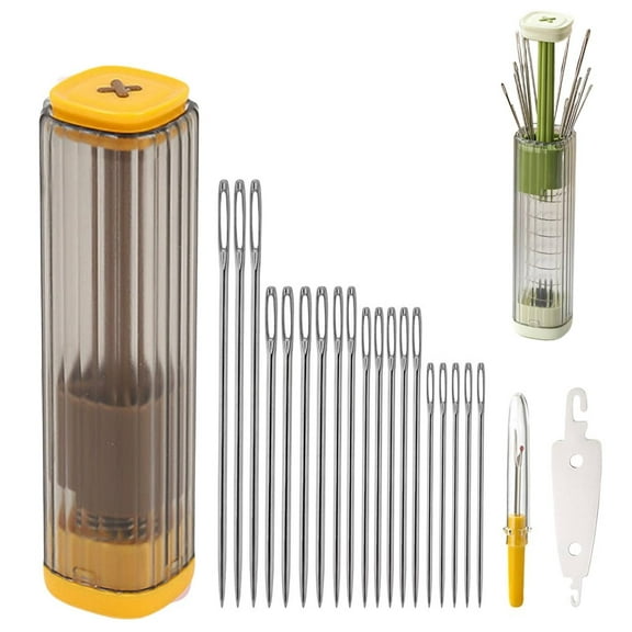 Sewing Needle Case Ecohintz Magnetic Press-Type Sewing Needle & Thread Case - Multi-Purpose Leather Stitching & Repair Kit for Beginners | Large Capacity & Portable for Diy Crafts, Yellow