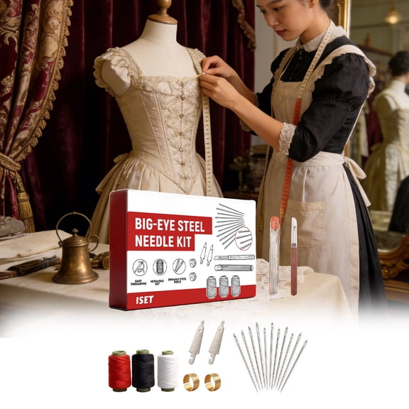Sewing Needle Kit Set with Big Eye Steel Needles, Thread, Thimble & Seam Ripper, Portable Hand Sewing Supplies for Repairs, Mending & DIY Crafts (34 Pieces)