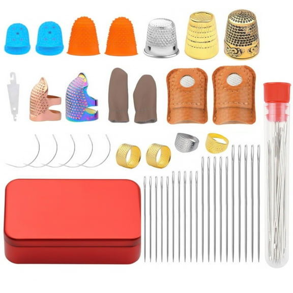 Sewing Needle Knitting Finger Thimble Set, Metal Thimble Leather Coin Thimble Finger Protector Leather Finger Tip Guards