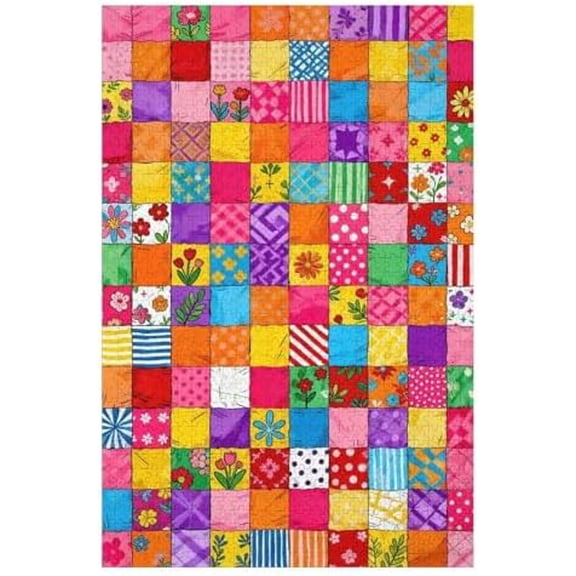 Sewing Patch 1000 Piece Puzzle for Adults, Vintage Quilt Patchwork Flower Artwork, Difficult Puzzle, Colorful DIY Activity, Relaxing Family Game, Home Wall Decor