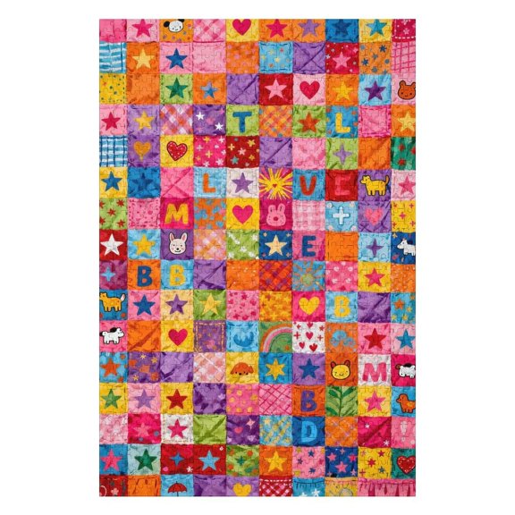 Sewing Patch Vintage Quilt 500 Pieces Puzzle for Adults, Flower Art-Themed Jigsaw, Impossible Colorful Puzzle, Mind-Relaxing Indoor Game, Family-Friendly Puzzle, Wall Dcor