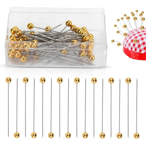Sewing Pins, 100pcs Straight Pins Golden Pearlized Ball Head Pins Straight Pin for Fabric Straight Quilting Pin with Plastic Box for Sewing Craft Dressmaker Jewelry Decoration Gold,gold