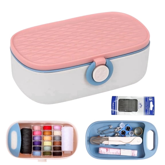 Sewing Project Kit for Adults-Plastic Sewing Box, Needle and Thread Kit, Sewing Accessories and DIY Sewing Supplies Organizer (Pink)