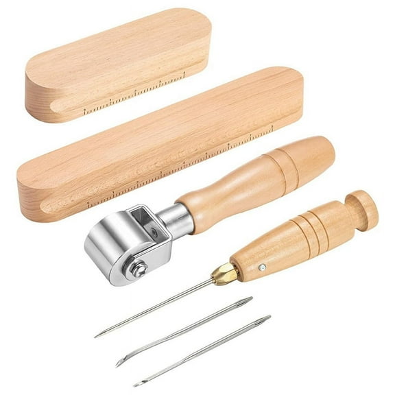 Sewing Quilting Tools Sets, 2Pcs Wooden Tailors- with Graduated Lline, & Pressing Tool,Metal Seam Roller