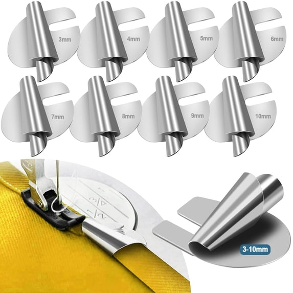 Sewing Rolled Hemmer Foot, 3/4/5/6/7/8/9/10mm Rolled Hem Presser Foot, 8 Sizes Wide Hemming Machine Rolled Hem Pressure Foot Hand Industrial Sewing Machine Sewing Accessories