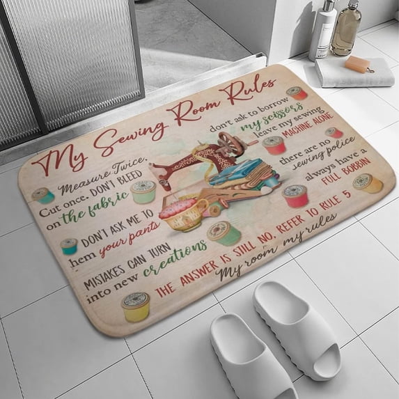 Sewing Room Rules Door Mat for Home Entrance, Floor Mats for House Front Door Mat Indoor Inside Outdoor Outside Entryway Rugs Indoor Welcome Mat Anti-Slip Rubber Back 30 x18 Inch
