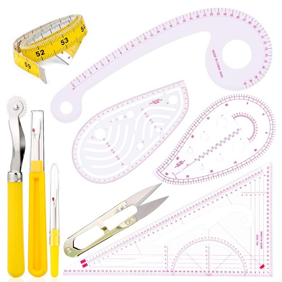 Sewing Ruler 4 Style Clothing Patterning Ruler Sew French Curve Ruler Metric Shaped Plastic Sewing Tools Include Seam Ripper Tracing Wheel Sewing Templates Perfect for Designers Pattern Maker