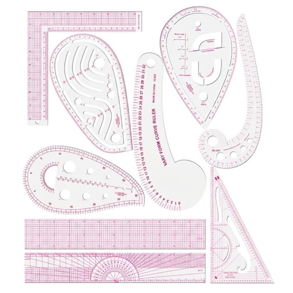 Sewing Ruler Set, Clear Metric French Curve Rulers, Professional Sewing Quilting Tools for Dressmaking Tailoring Pattern Making, Flexible PVC Measuring Templates for Designers and Home Sewing, Pink