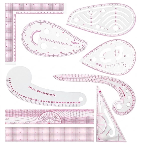 Sewing Ruler Set, French Curve Pattern Rulers, Metric Tailor Drawing Tools, Quilting Embroidery Supplies, Creative Design Templates for Beginners, Pattern Makers, Graphic Artists, Pink