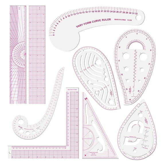 Sewing Ruler Set, French Curve Pattern Rulers for Beginners, Tailors, Designers, Quilting, Embroidery, Cross Stitch, Crochet, Knitting, 9 Pcs