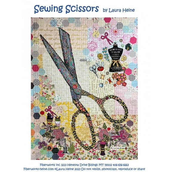 Sewing Scissors Collage Pattern by Laura Heine of Fiberworks