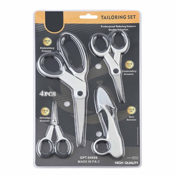 Sewing Scissors Set, Stainless Steel 4-Piece Tailor's Scissors, Heavy Duty Fabric Embroidery Thread Cutting Tools for Home Office Craft, White