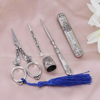 6pc Embroidery Tools Kit Complete Needlework Set: Sewing Scissors, Awl,  Bodkin, Winding Board, Thimble, & Needle Case 