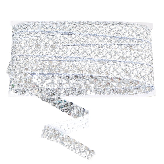 Sewing Sequin Trim 0.9 Inch 4 Row, 25 Yards Glitter Sequin Ribbon Metallic Stretch Bling Strip DIY Craft Decoration, Silver