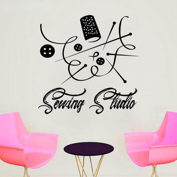 Sewing Studio Stitchcraft Button Vinyl Wall Stickers Room Home Interior Window Decals Art Decor Removable Murals Wallpaper 43x42cm