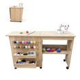 thumbnail image 1 of Sewing Table with Lockable Wheels, Folding Craft Station with Storage Shelves, Storage Trays, Pegs,Magnetic Locks,Multipurpose Sewing Machine Desk for Small Spaces, 1 of 8