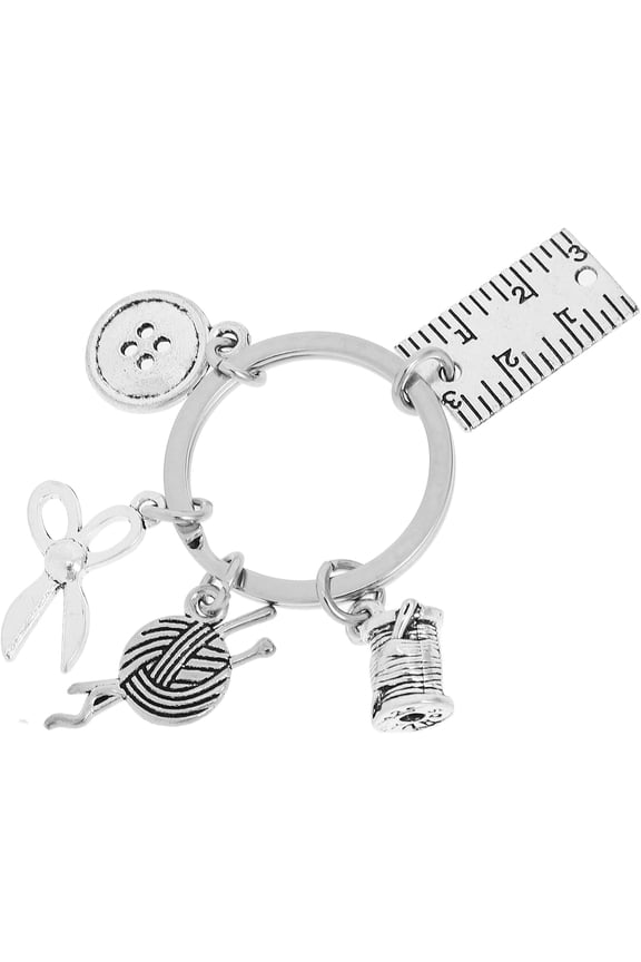 Sewing Theme Keychain with Scissors and Button Pendant Metal Key Holder Backpack Charm for Hairstylists and Fashion Designers Silver