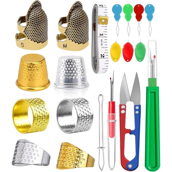 Sewing Thimble Kit, Thimbles for Hand Sewing, Needle Threaders, Seam Rippers, Measuring Tape and Thread Snips, Hand Embroidery Craft