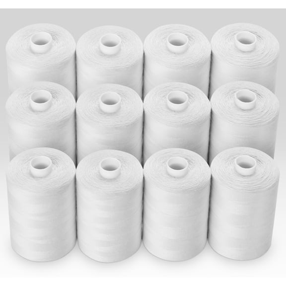 Sewing Thread 12 Spools 1000 Yards Each, 402 Polyester All Purpose Thread for Sewing Machine, Hand Stitching, Embroidery, Quilting, Clothing Repair, Home Decor, White