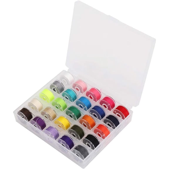 Sewing Thread 36 Spools Vibrant Color Coding for Machines - Prewound Plastic Bobbins for Home Sewing Craft Room Organization Emergency Clothing Repair (25 Grid Color Box)