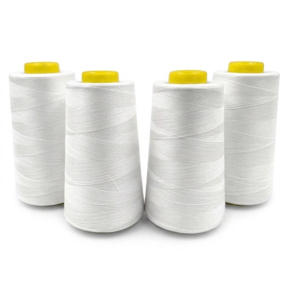 Sewing Thread, 4 Cones of 3000 Yards Each, All Purpose Polyester Thread for Serger, Overlock, Quilting, Embroidery, and High-Speed Sewing Machine, Polyester 40S/2, Strong and Durable, White
