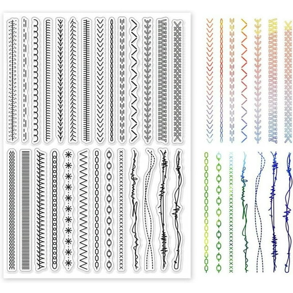 Sewing Thread Border Clear Stamps for Cards Making Lace Border Clear Stamp Seals 5.83x8.27inch Transparent Stamps for DIY Scrapbooking Photo Album Journal Home DecorationMixed Color