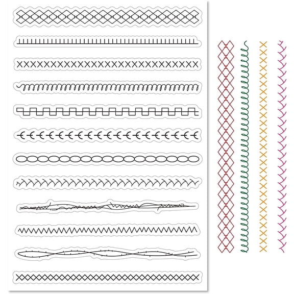 Sewing Thread Clear Rubber Stamp Stitching Embroidery Lines Lace Transparent Silicone Seals Stamp for Journaling Card Making DIY Scrapbooking Handmade Photo Album Notebook Decor Mixed Color